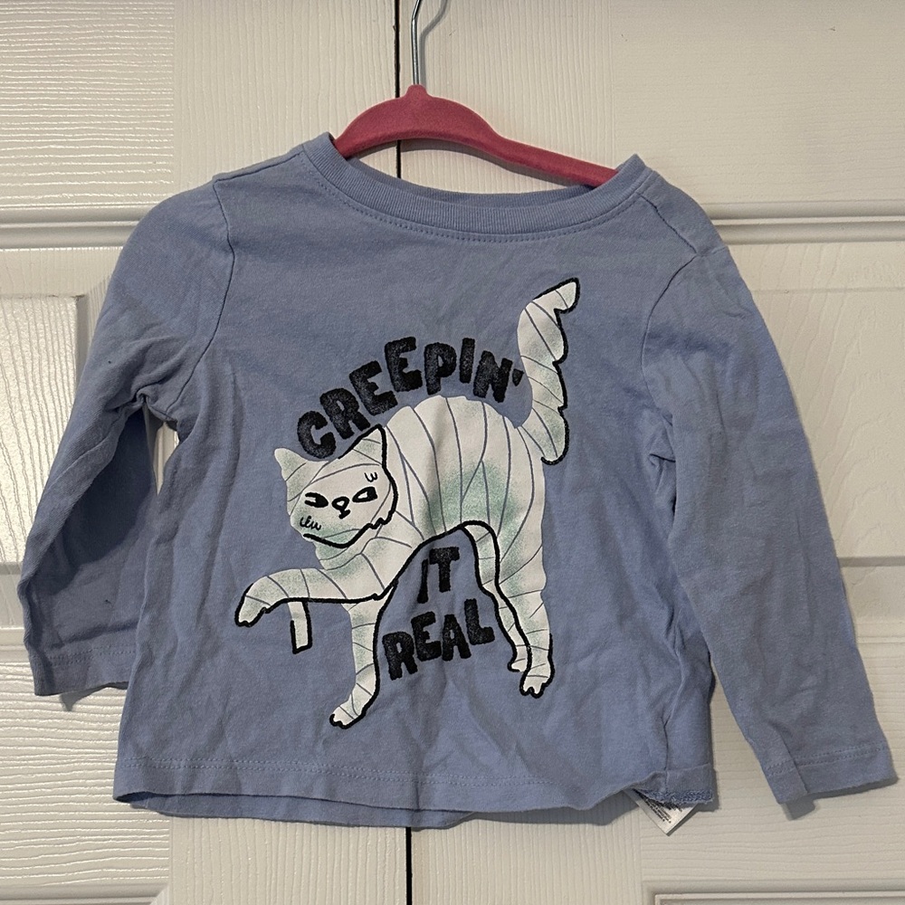 Old Navy Blue Long Sleeve Kids Tee with Cat Design
